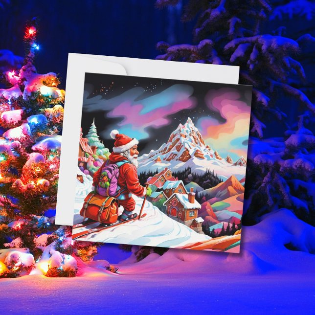 Santa above valley skiing christmas  holiday card (Creator Uploaded)