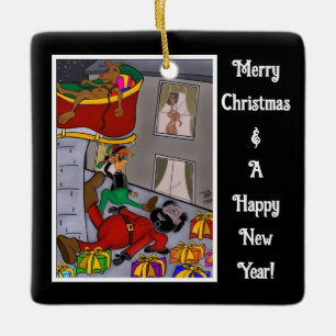 Santa Accident Funny Ceramic Square Ornament