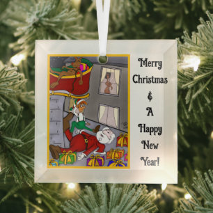 Santa Accident Funny Glass Ornament