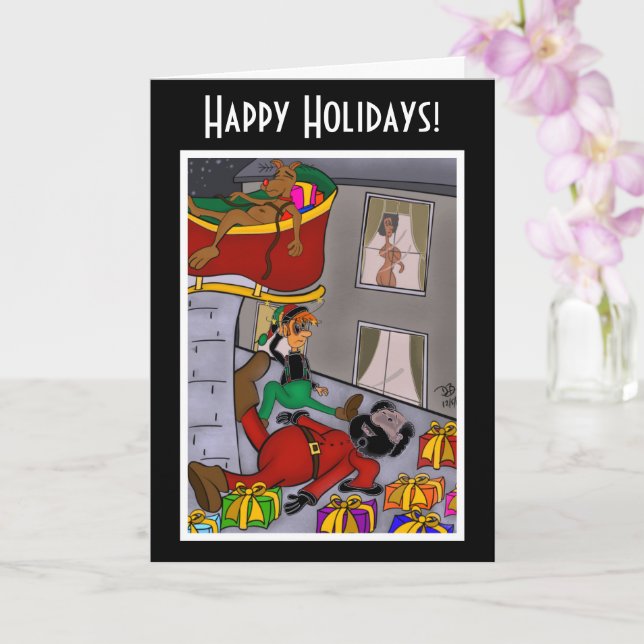Santa Accident Funny Holiday Card (Orchid)