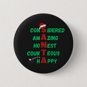 Santa Acrostic Christmas Holiday Festive Cheer Mer 6 Cm Round Badge