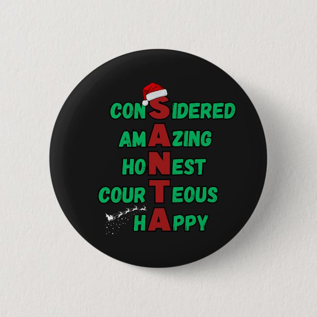 Santa Acrostic Christmas Holiday Festive Cheer Mer 6 Cm Round Badge (Front)