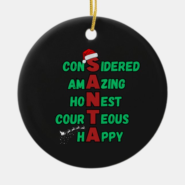 Santa Acrostic Christmas Holiday Festive Cheer Mer Ceramic Tree Decoration (Front)