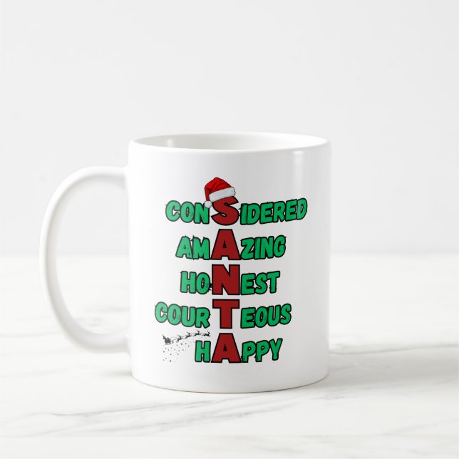 Santa Acrostic Christmas Holiday Festive Cheer Mer Coffee Mug (Left)
