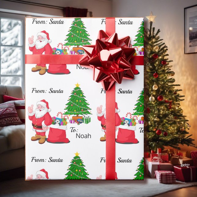 Santa Add Child's NAME Classic Christmas Theme Wrapping Paper (Creator Uploaded)