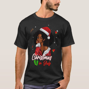 Santa African American Girl Christmas in July Blac T-Shirt