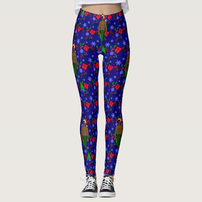 santa african black merman ugly xmas mermaid gifts leggings (Front)