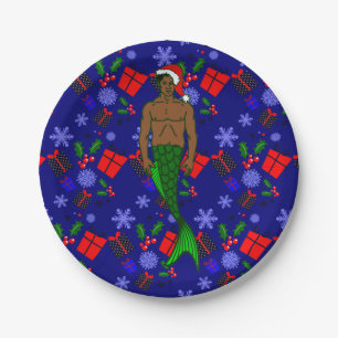 santa african black merman ugly xmas mermaid gifts paper plate