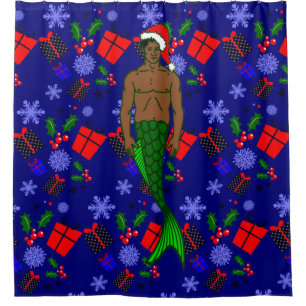santa african black merman ugly xmas mermaid gifts shower curtain