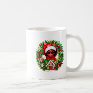 Santa Afro Kid Girl Sungles Xmas Floral Cirle Colo Coffee Mug