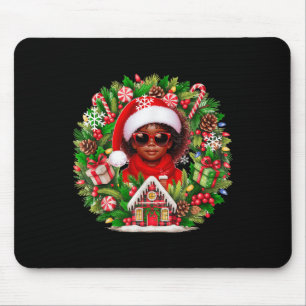 Santa Afro Kid Girl Sungles Xmas Floral Cirle Colo Mouse Mat