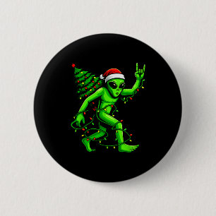 Santa Alien Christmas Tree Xmas Lights Funny Ufo  6 Cm Round Badge