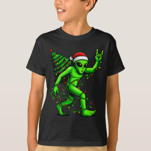 Santa Alien Christmas Tree Xmas Lights Funny Ufo  T-Shirt