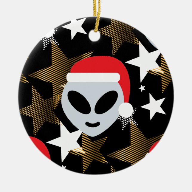 santa alien emoji ceramic tree decoration (Front)