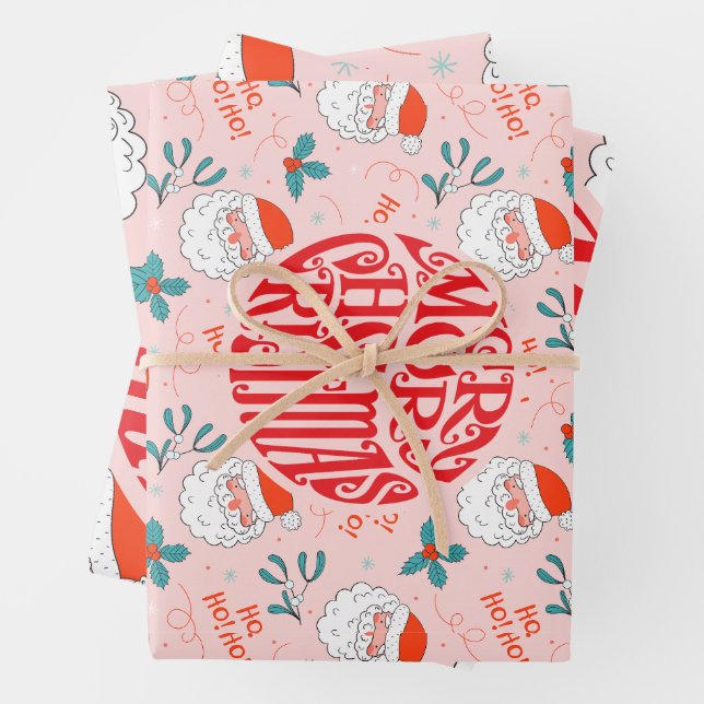 Santa all over print Joyful Greetings collection Wrapping Paper Sheet (In situ)