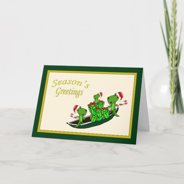 Santa Alligators Pirogue Christmas Holiday Card (Front)