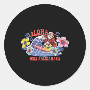 Santa Aloha Hawaiian Christmas Mele Kalikimaka Sur Classic Round Sticker