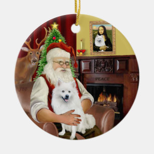 Santa- American Eskimo Dog Ceramic Tree Decoration
