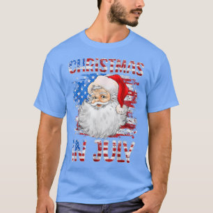 Santa American Flag Christmas in July Hawaiian Sum T-Shirt