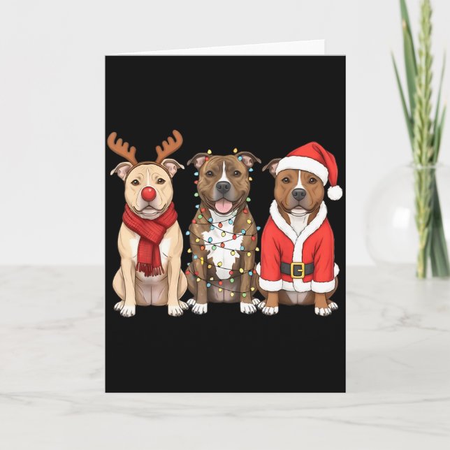 Santa American Tbull Terrier Christmas Ttie Dog Mo Card (Front)