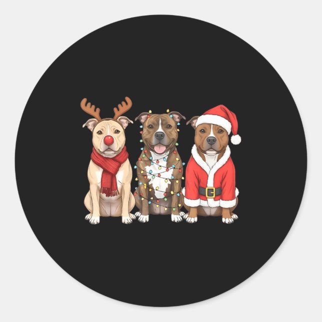 Santa American Tbull Terrier Christmas Ttie Dog Mo Classic Round Sticker (Front)