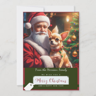 Santa & an adorable Chihuahua Holiday Card