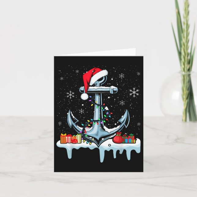 Santa Anchor Cool Christmas Lights Boating Sailing Card (Front)
