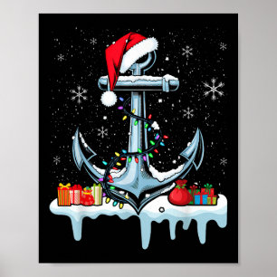 Santa Anchor Cool Christmas Lights Boating Sailing Poster