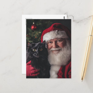 Santa and a Black Cat Postcard