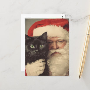 Santa and a Cute Black Cat Postcard