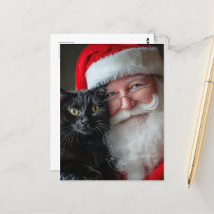 Santa and a Cute Black Cat Postcard