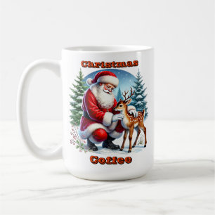Santa and a Young Reindeer in Winter Coffee Mug