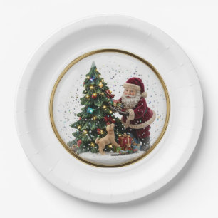 Santa and adorable Puppy Christmas Tree Design Paper Plate