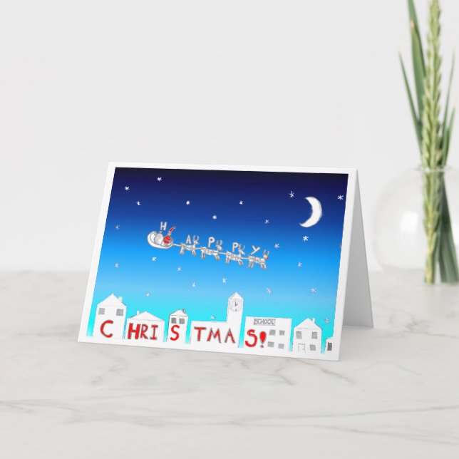 Santa and all the Reindeer Saying Happy Christmas Holiday Card (Front)