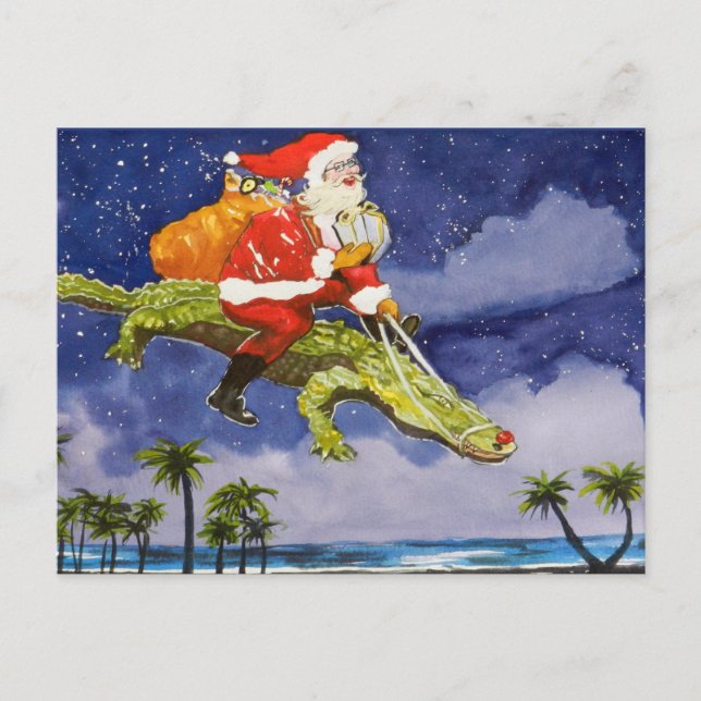 Santa and Alligator Postcard (Front)