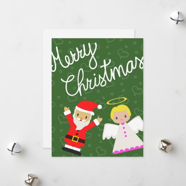 Santa and Angel wishing you a merry christmas Holiday Card (Front/Back In Situ)