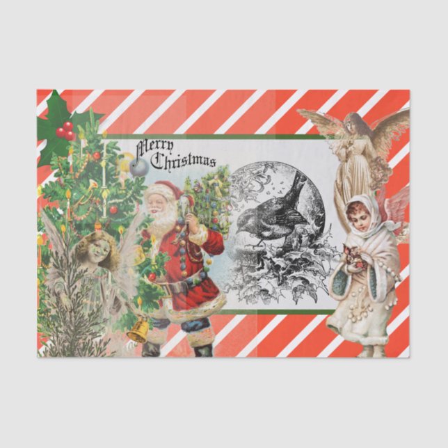 SANTA AND ANGELS RED STRIPED Tissue Paper (Front)