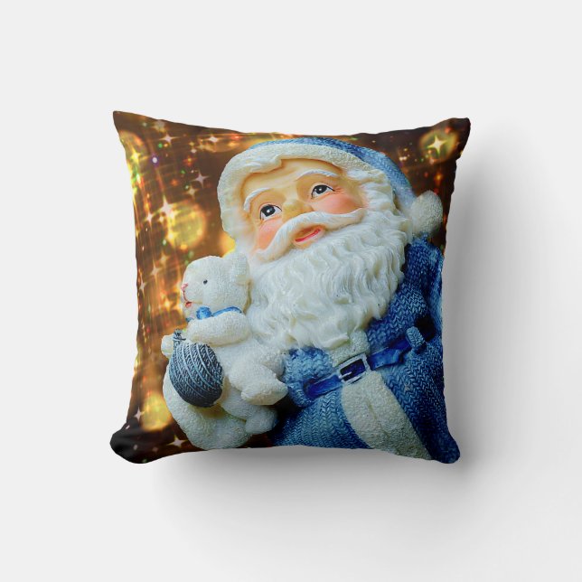 Santa and Baby Polar Bear Holiday Pillow (Front)