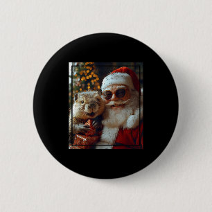 Santa And Beaver Selfie Funny Christmas Design  6 Cm Round Badge