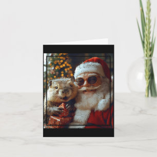 Santa And Beaver Selfie Funny Christmas Design Card