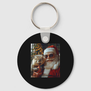 Santa And Beaver Selfie Funny Christmas Design  Key Ring