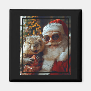 Santa And Beaver Selfie Funny Christmas Design  Magnet
