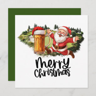 Santa and Beer for Christmas Funny Golfer  Holiday Card
