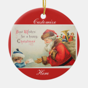 Santa and boy vintage nostalgia Christmas Ceramic Tree Decoration