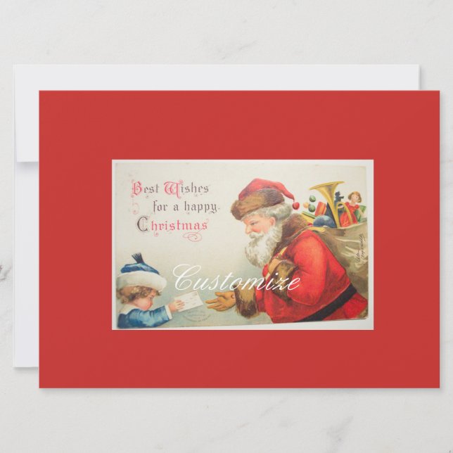 Santa and boy vintage nostalgia Christmas Holiday Card (Front)