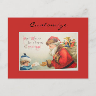 Santa and boy vintage nostalgia Christmas Holiday Postcard