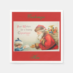 Santa and boy vintage nostalgia Christmas Napkin