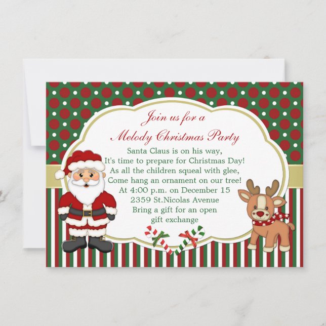 Santa and candycanes Christmas Party Invitation (Front)