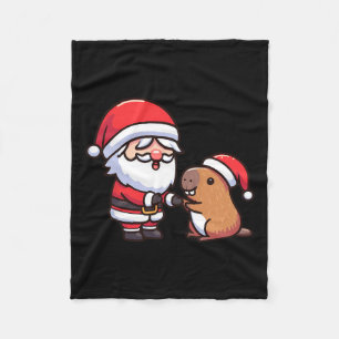 Santa And Capybara High-fiving Toddler Boys Christ Fleece Blanket
