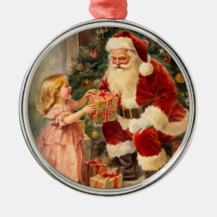 Santa and Child Vintage Metal Tree Decoration